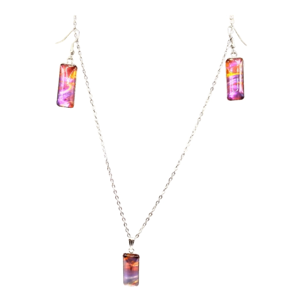 Unique Acrylic Paint Necklace and Earrings Set - Handmade